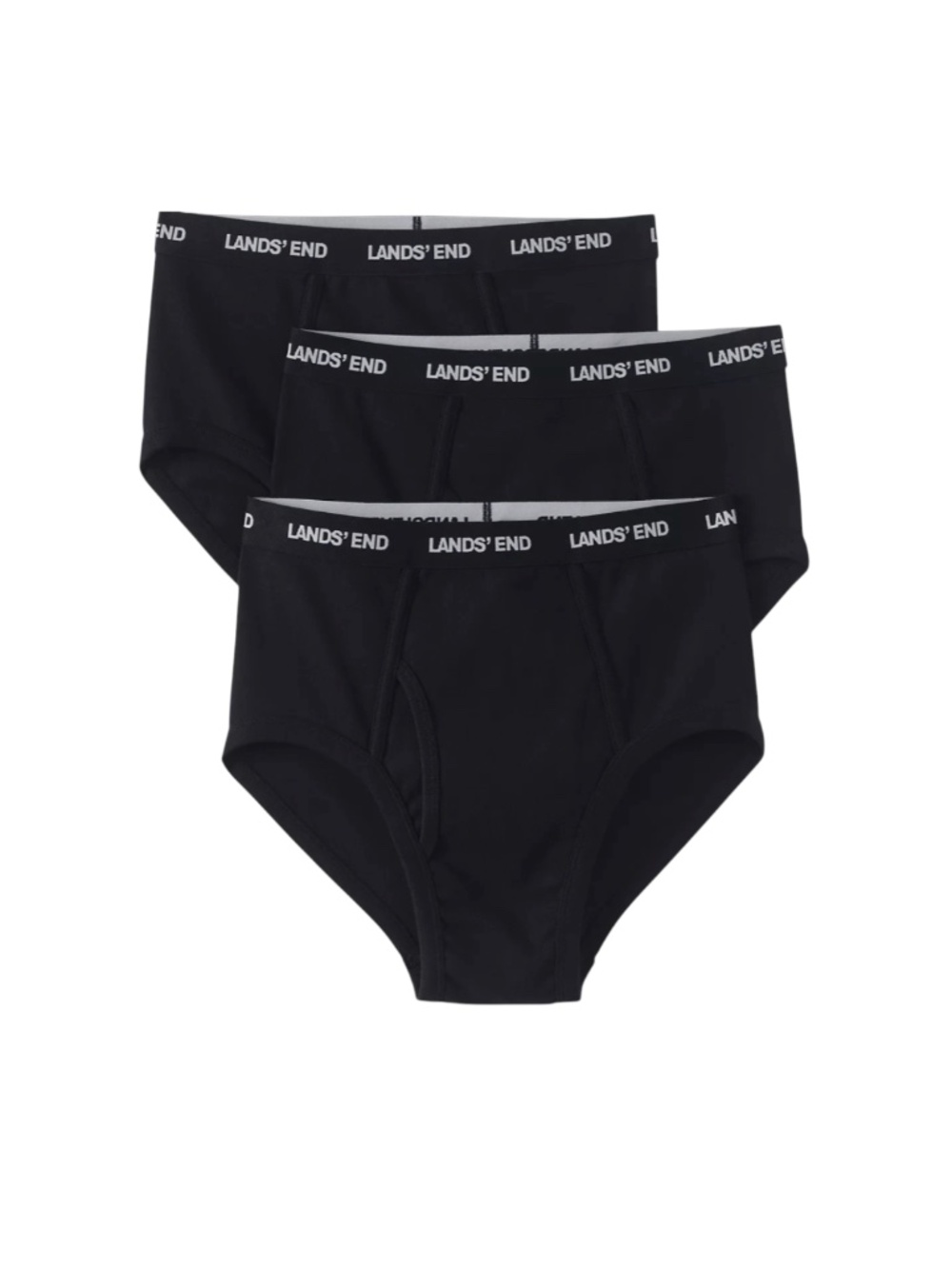 Lands' End Briefs Mens Medium Black 3 Pack Solid Jersey Cotton Tagless